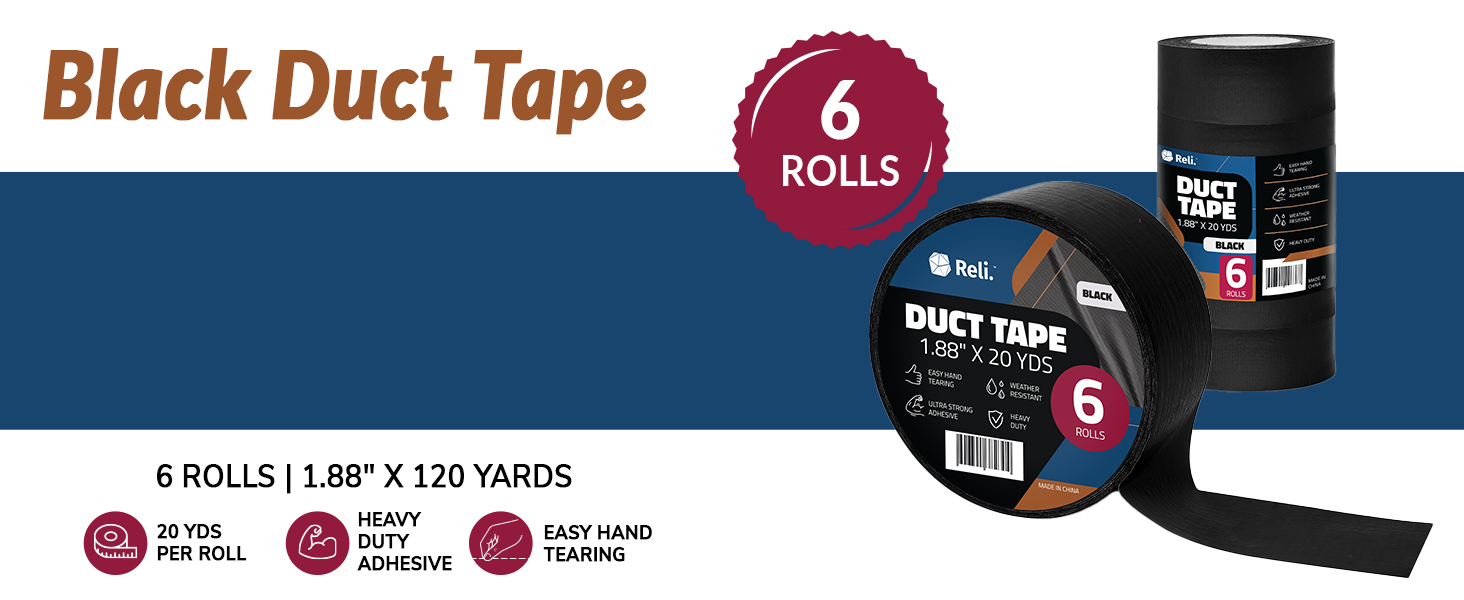 Black Duct Tape 1.88" x 120 Yards (6 Rolls)