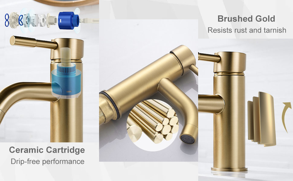 NewEast Gold Basin Taps Mono Single Lever Bathroom Sink Mixer Tap with