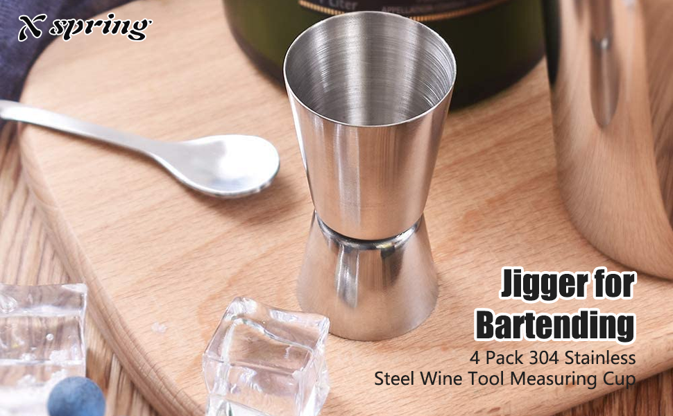 Xspring Jigger for Bartending, 4 Pack 304 Stainless Steel Wine Tool Measuring Cup, Multipurpose