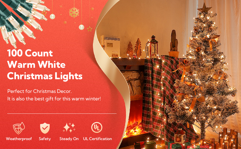 oopswow White Christmas Lights,100 Count Clear Mini Lights