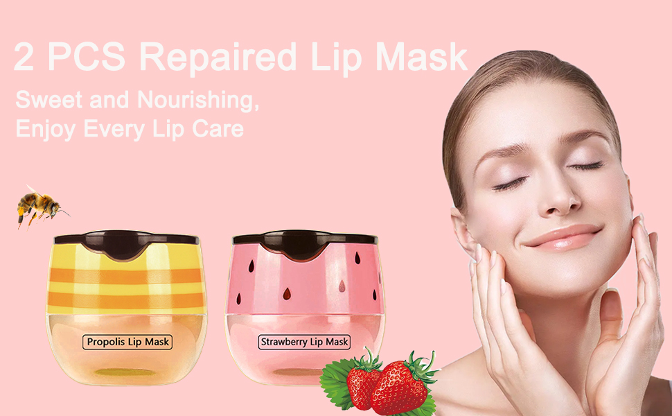 2 Pcs Lip Mask, Strawberry and Honey Lip Sleeping Mask