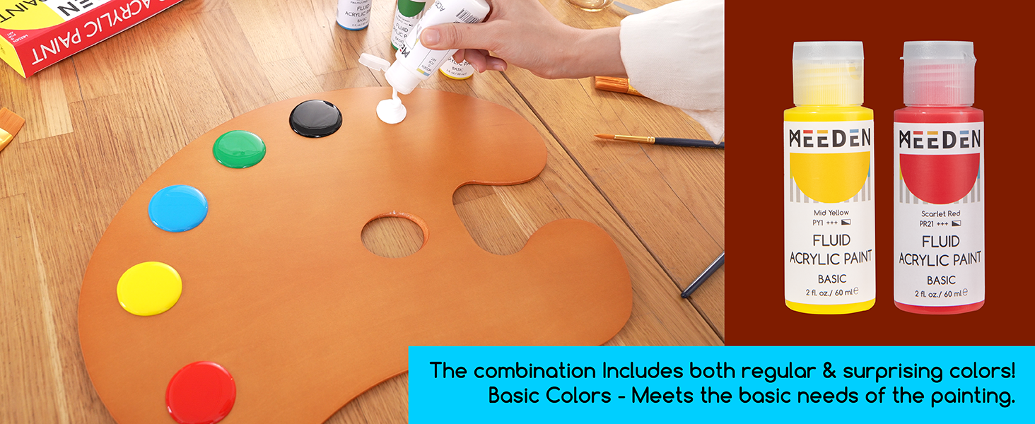MEEDEN Fluid Acrylic Paint Set, 24 Vibrant Colors (2 oz, 60