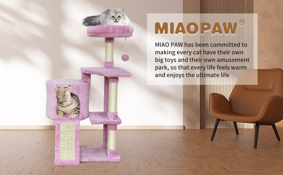 MIAO PAW 11Pink Cute Cat Tree Tower for Indoor Cats