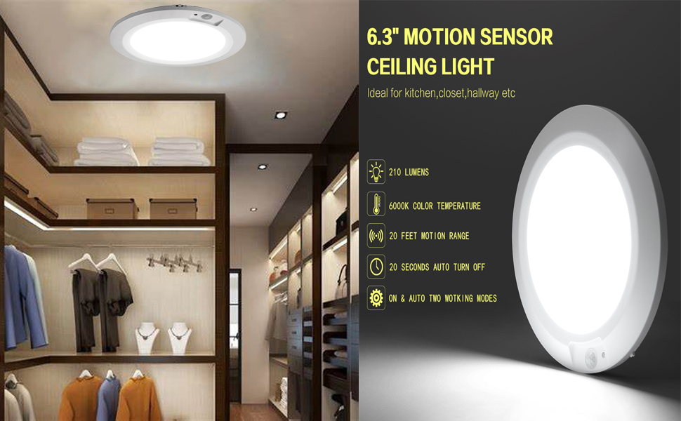 CYSNOAYA 2Pack Motion Sensor Ceiling Light, Battery Powered Sensor