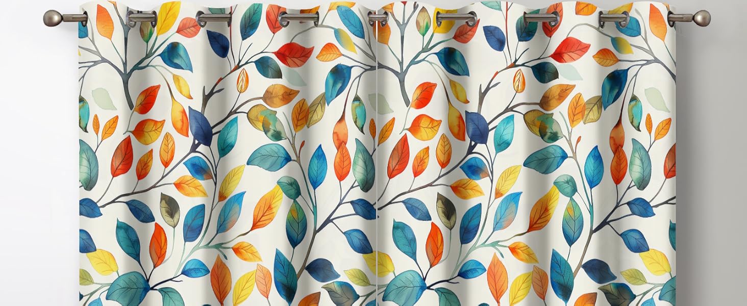 Boho Watercolor Leaves Blackout Curtains