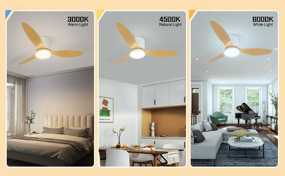 IWANU 42" Flush Mount Low Profile Ceiling Fan with Lights Remote