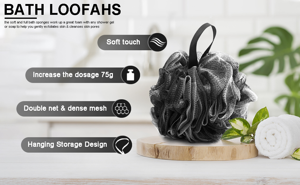 Loofah Charcoal Bath Shower Sponge Body Scrubber,75g XL