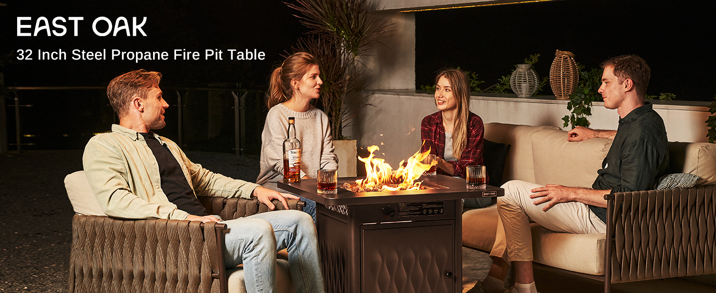 east oak 32inch propane gas fire pit table for outdoor patio