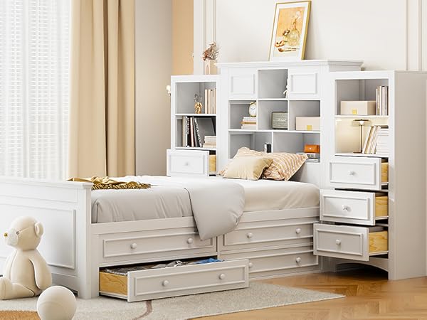 Amazon.com: Linique Twin Size Wood Platform Bed with