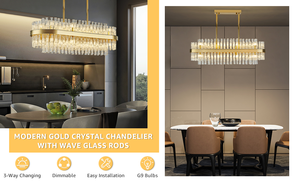 マウル　Q Denken Gold Siljoy 16-Light Modern Crystal Chandelier for Dining Room