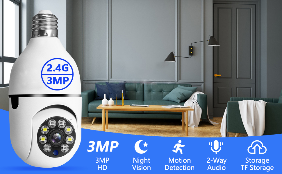 YGHSZ Light Bulb Security Camera,Wifi Smart Wireless E27 Lightbulb