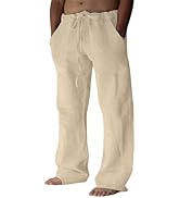 Puimentiua Cotton Linen Pants Men, Summer Beach Pants Loose