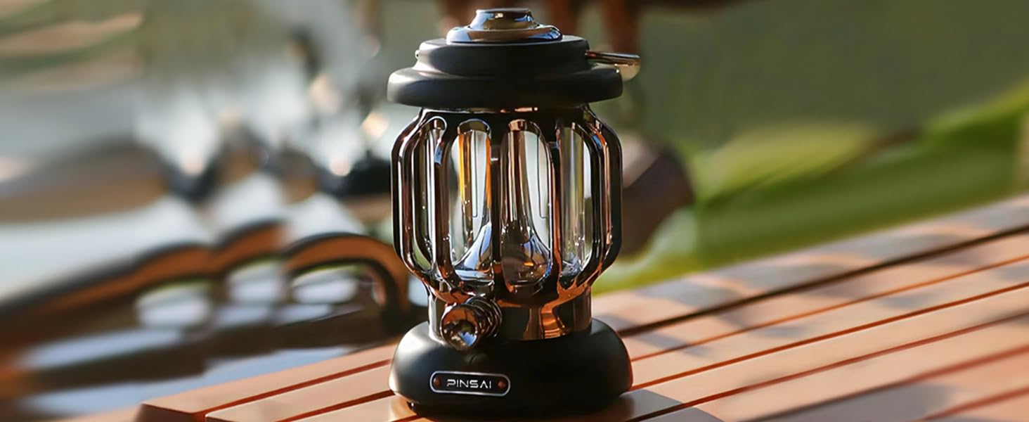 PINSAI LED Camping Lantern,Rechargeable Retro Metal Camp Light,Battery