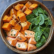 Salmon and Sweet Potatoes with Spinach