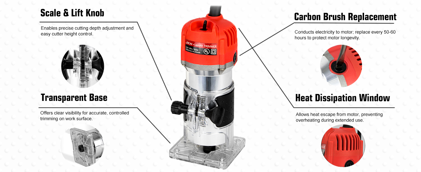 JKHwin® Router Tool, 1.25HP 6.5Amp 30000RPM Corded Wood Router with