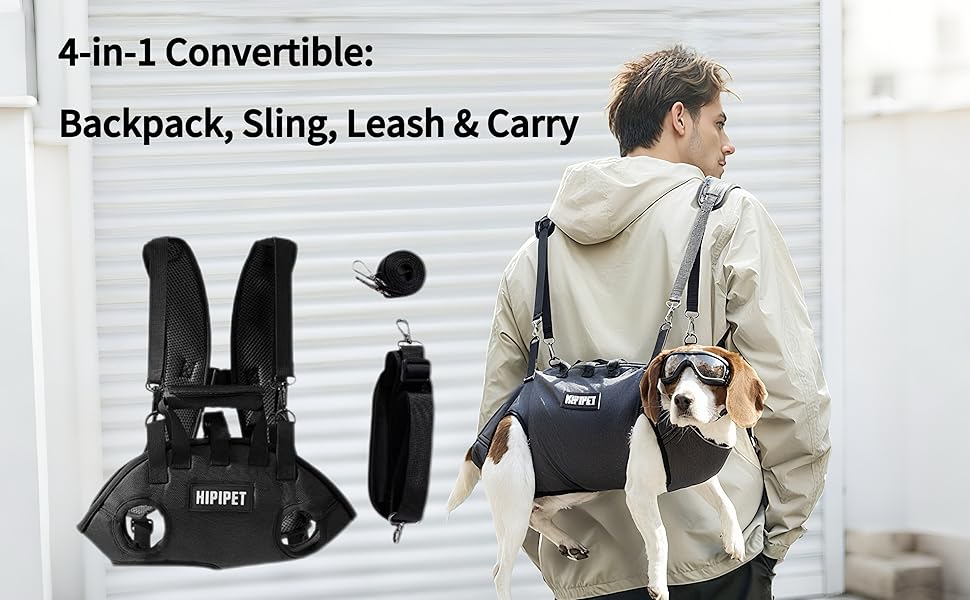 4-in-1 Convertible: Backpack, Sling, Leash & Carry