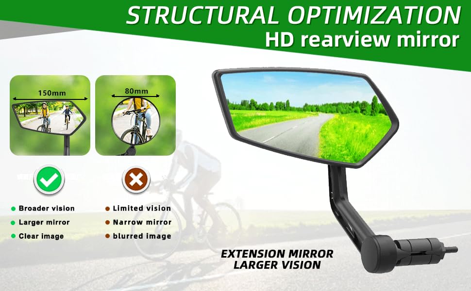 RBRL Bike Mirror Rotatable HD Safety Convex Bar End Bike Mirror, Scratch Resistant Wide Angle