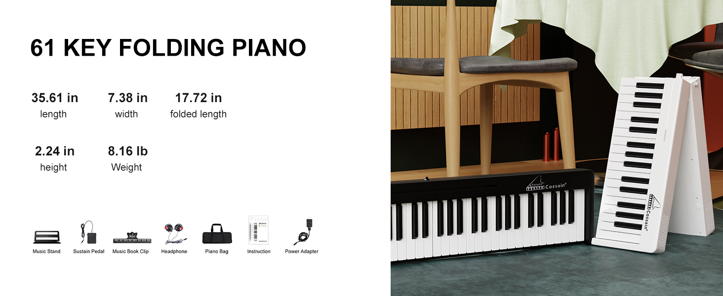 Cossain Folding Piano 61 Key Keyboard with Upgrade Semi 61