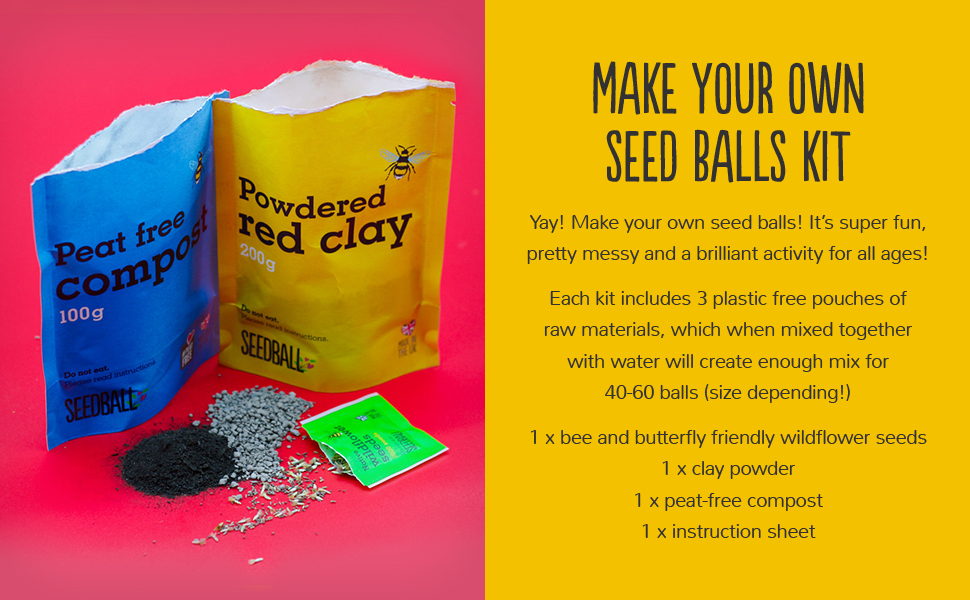 SEEDBALL Seed Bomb Making Kit with Bee Friendly Wildflower Seed Mix 40