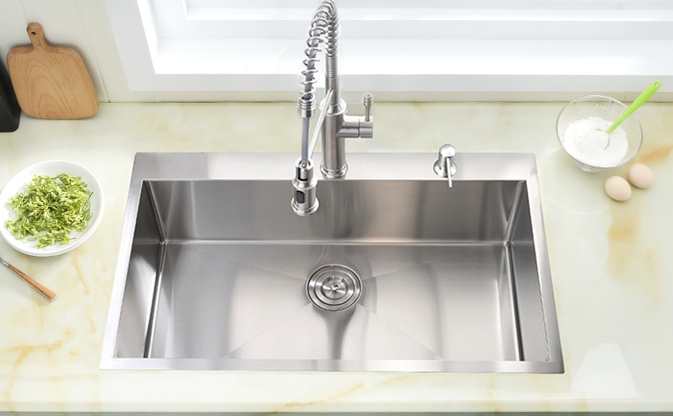 Jshozzy 33 Inch Drop in Kitchen Sink, 33 x 19 Stainless