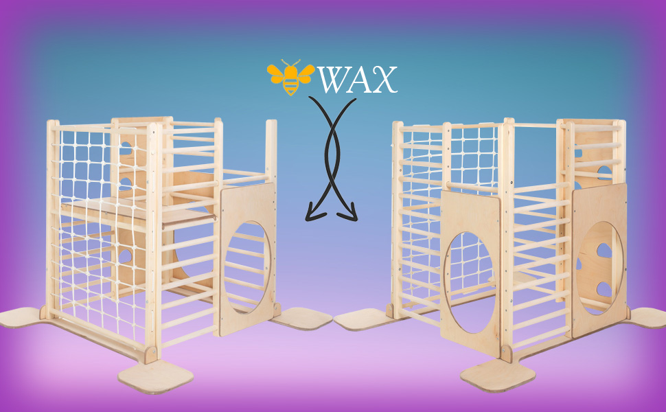 Our square gym is coated with natural bees wax as a finish.