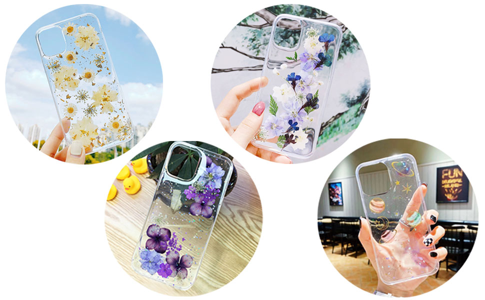 Abbery Designed for iPhone 13 Case Flower, Clear with Design Soft Silicone Purple