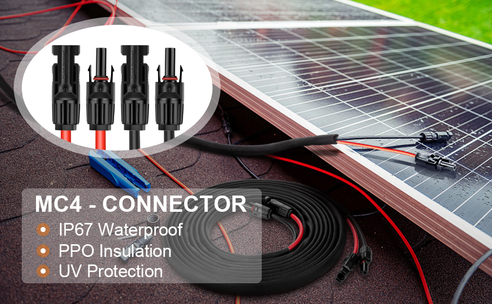 Geosiry Twin Wire Solar Panel Extension Cable 6FT 10AWG(6mm²) Solar Extension