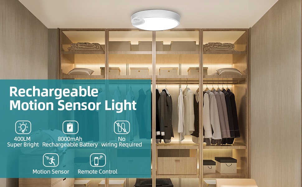 Rechargeable Motion Sensor Light with Remote Wireless Ceiling Light