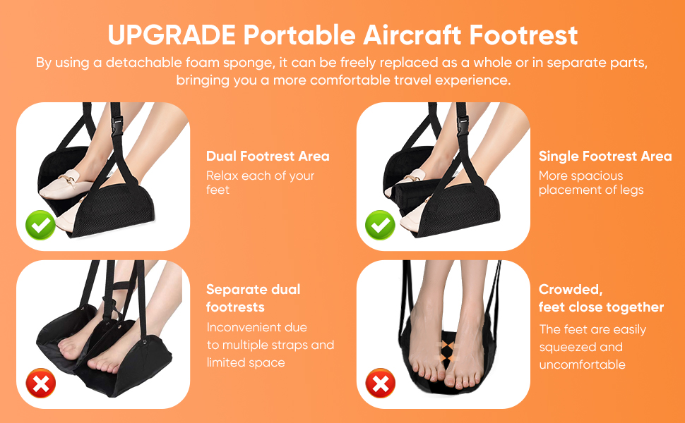 WeArkoTac Upgraded Airplane Footrest Foam 2 in 1 Foot Hammock, Ergonomic