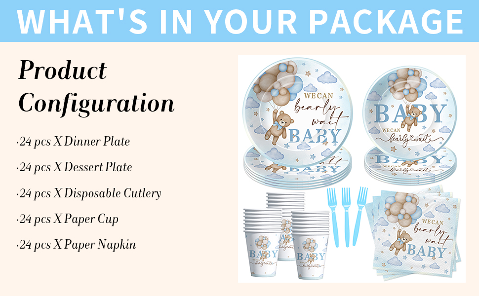 Bear Baby Shower Decorations Party Tableware Boy