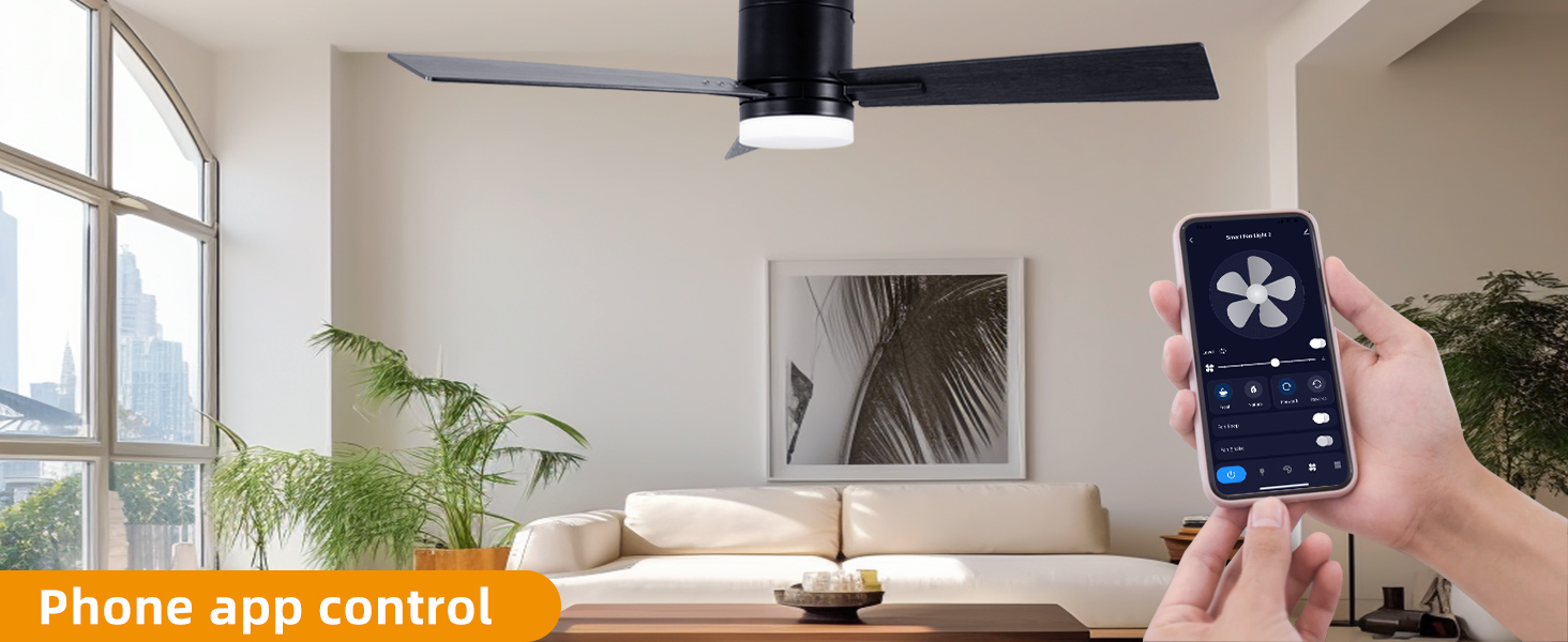 Black Modern Ceiling Fan with Alexa/Google Assistant/App Control