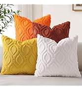 decorUhome Set of 4 Throw Pillow Covers 18x18 Inch, Neutral Decorative Soft Plush Faux Wool Couch...