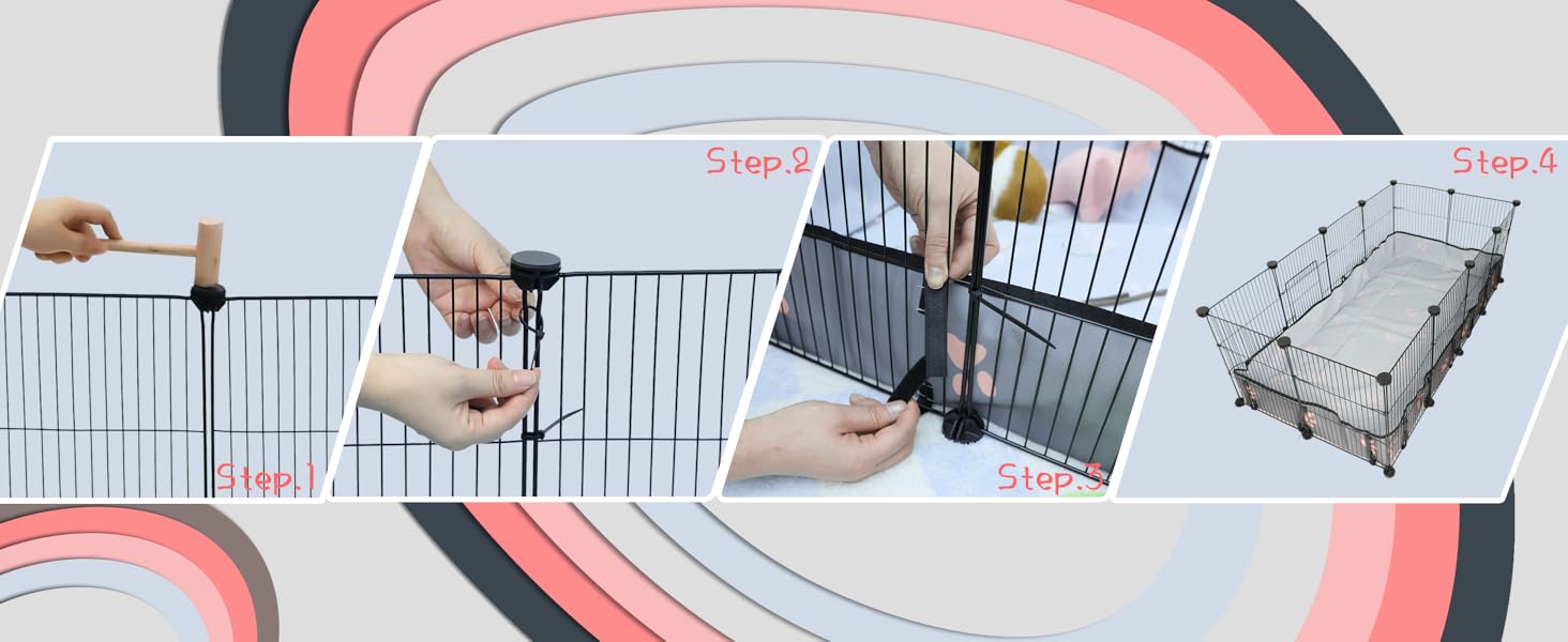 Expandable C&C Cage for 2 Smworldnet027 Animal Playpen Metal Grids Indoor Rabbit Fence with PVC Liner