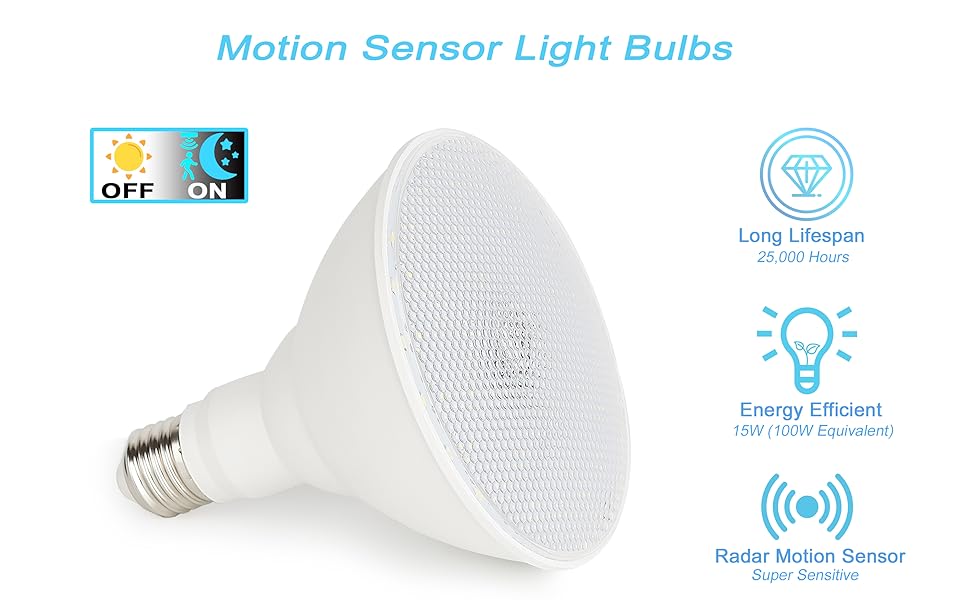 REMINDA Motion Sensor Light Bulbs Outdoor, 15W PAR38 LED Flood Light Bulb, Radar Motion Detector