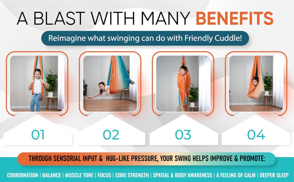 Indoor Sensory Swing for Kids or Outdoor – Holds 300lbs, Double-Layer, & 360° Swivel, Calming Compression Therapy Swing Hammock for Kids & Adults with All Hardware – Sensory-Motor Toys & Gifts 12 Sensory compression Hammock Therapy Swing