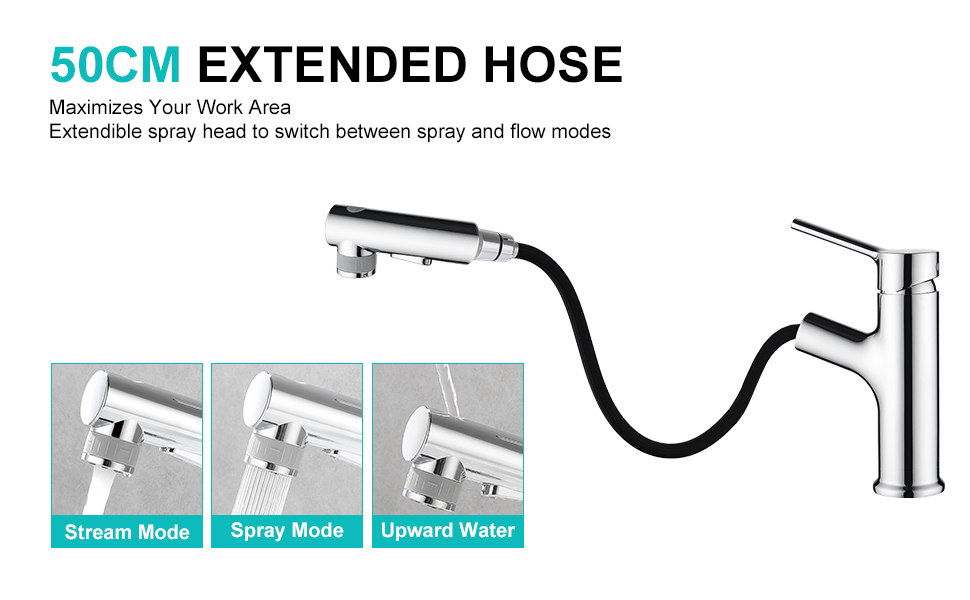 faustina Bathroom Faucet with Pull Out Sprayer, Single Hole Bathroom