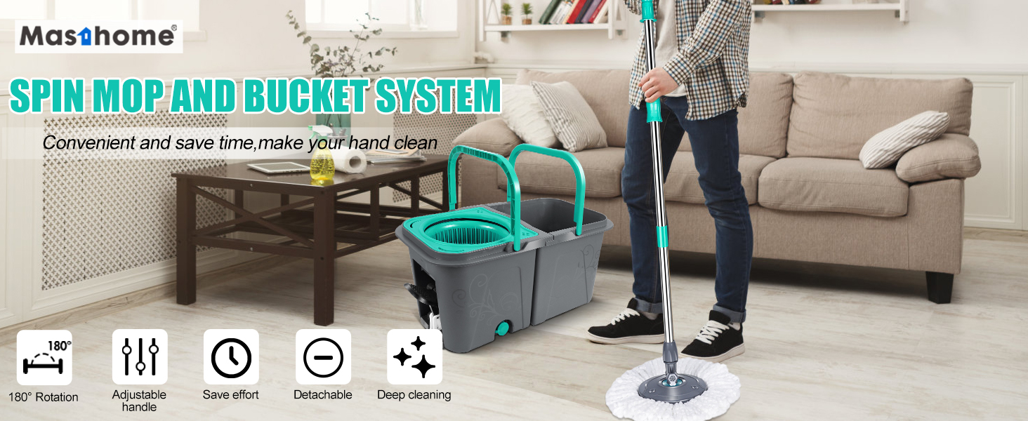 Masthome Microfibre Mop and Bucket Set, Spin Mop and Buckets Sets with