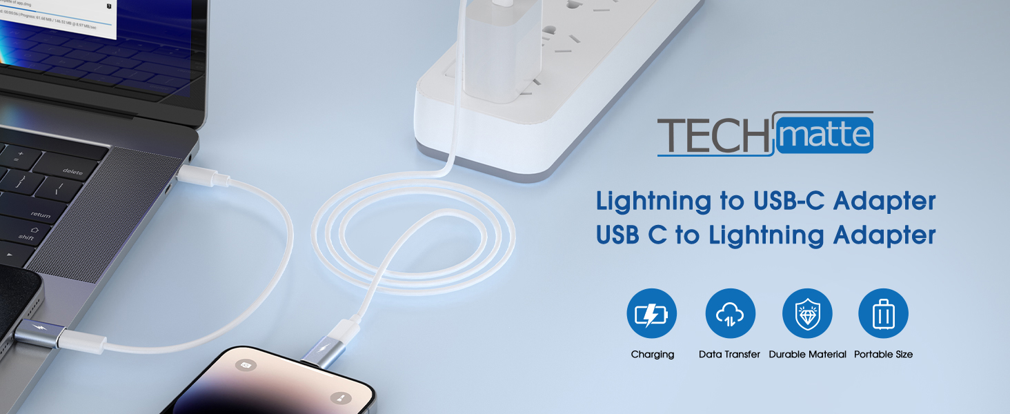 TechMatte [USB C to Lightning&[Lightning to USB C] Adapter, Compatible