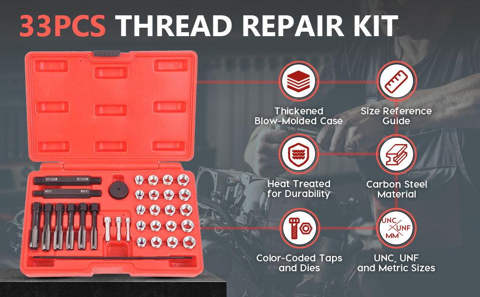 33PCS Glow Plug Thread Repair Kit, Thread Repair Tool