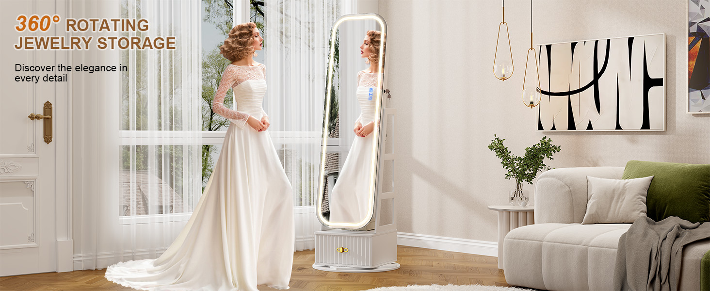Jewelry Cabinet Full-Length Mirror Hidden Storage Jewelry Organizer Freestanding