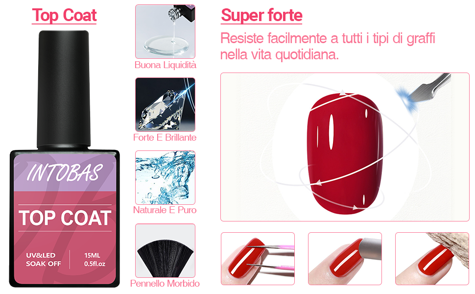 INTOBAS Base e Top Coat Semipermanente Per Unghie 2*15ml,Smalti Gel Per