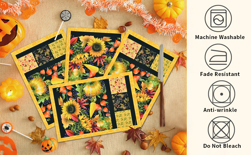FRAMICS Fall Placemats Set of 4, Thanksgiving Fall Maple
