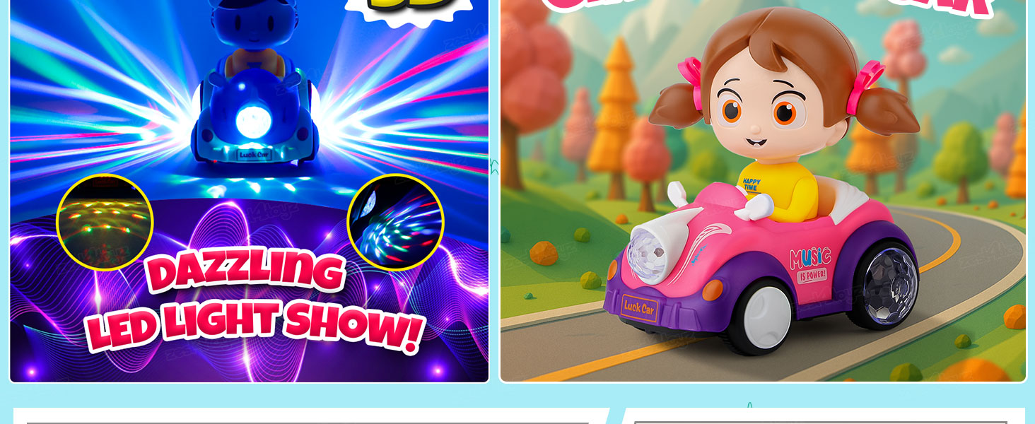 Zest 4 Toyz Musical Stunt Car for Kids with Flashing 5D Lights Bump and Go Musical Electric Toy Car