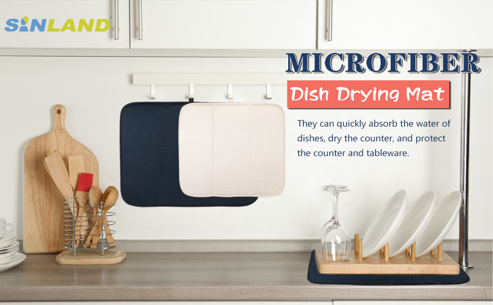 Sinland Microfiber Dish Drying Mat Super Absorbent Dish