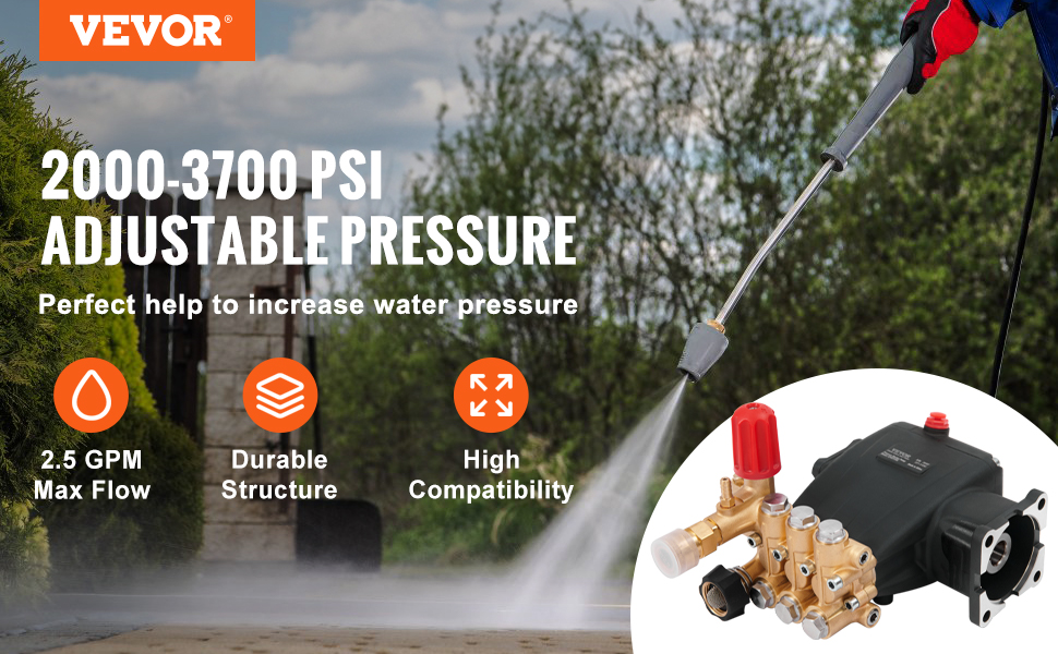 VEVOR Pressure Washer Pump, 3/4" Shaft Horizontal Triplex