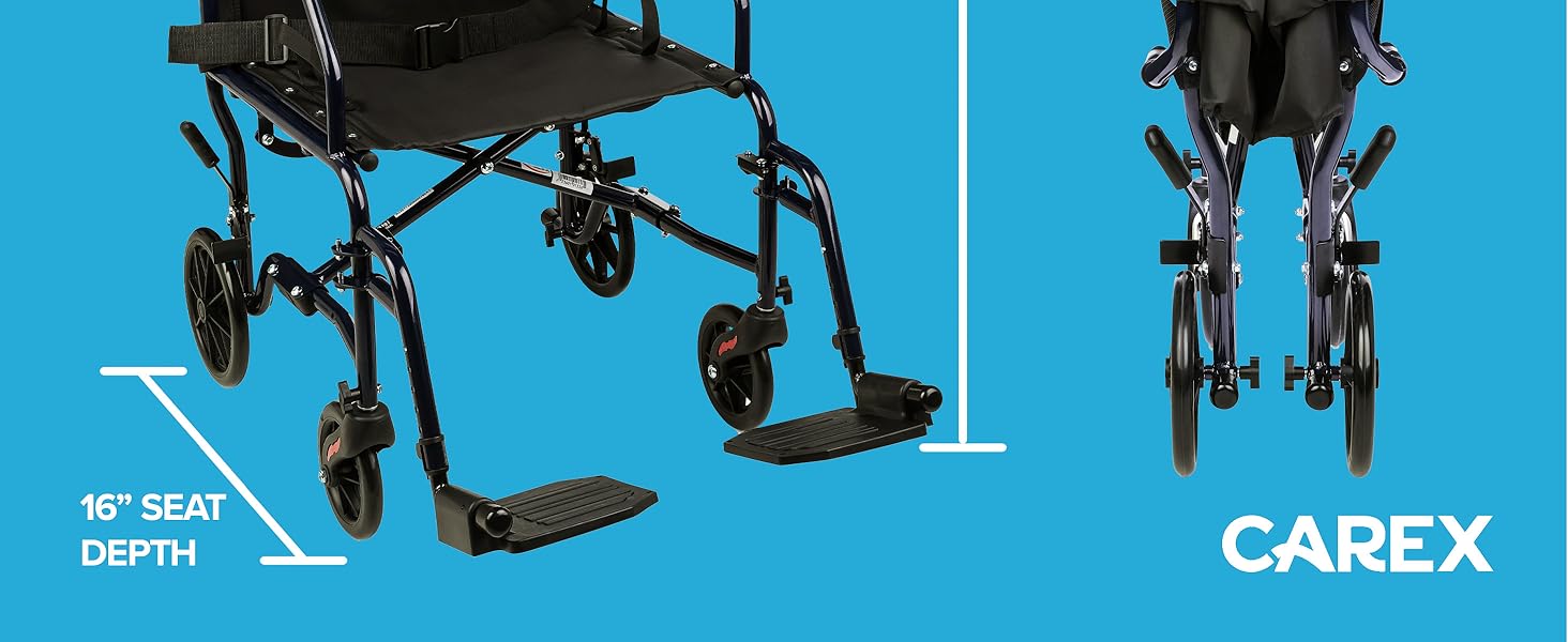 Carex Transport Chair, Rolling Transport Chair with Foot Rests, Easy