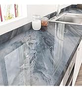 STICKEEP Blue/Grey Marble Contact Paper for Countertops Waterproof Glossy Blue Marble Wallpaper P...