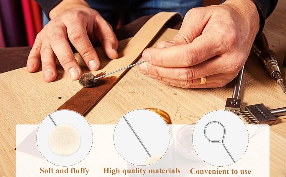 Wool Daubers Ball Brush with Metal Handle – Leather Dye Applicator Tool for Leather Crafting, Gluing
