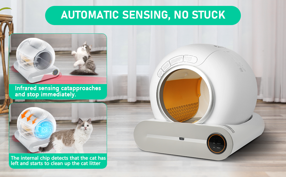 Faazy Self Cleaning Cat Litter Tray, Tuya Smart Automatic Cat Litter Box, 65L Extra-Large Capacity, Odor Control, APP Control, Safety Protection Robot Litter Box for Multiple Cats with Cat Litter Mat 14 Self Cleaning Cat Litter Tray