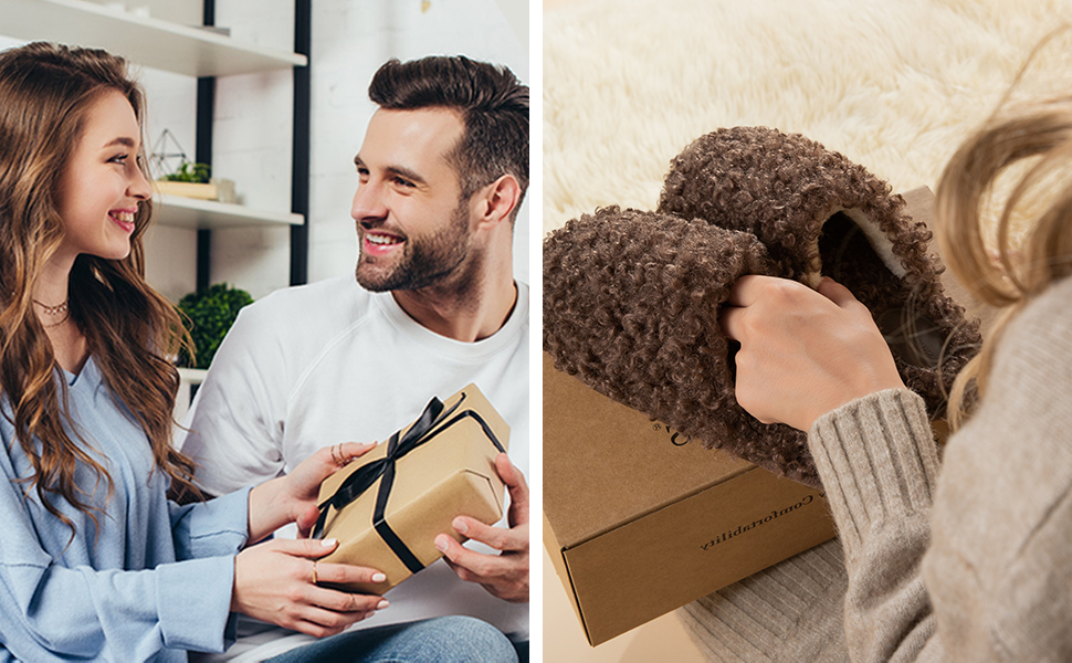 Snug Leaves Women's Scuff Slippers Furry Cute Curly Faux Wool Slip-on Indoor Memory Foam House Shoes 11 1